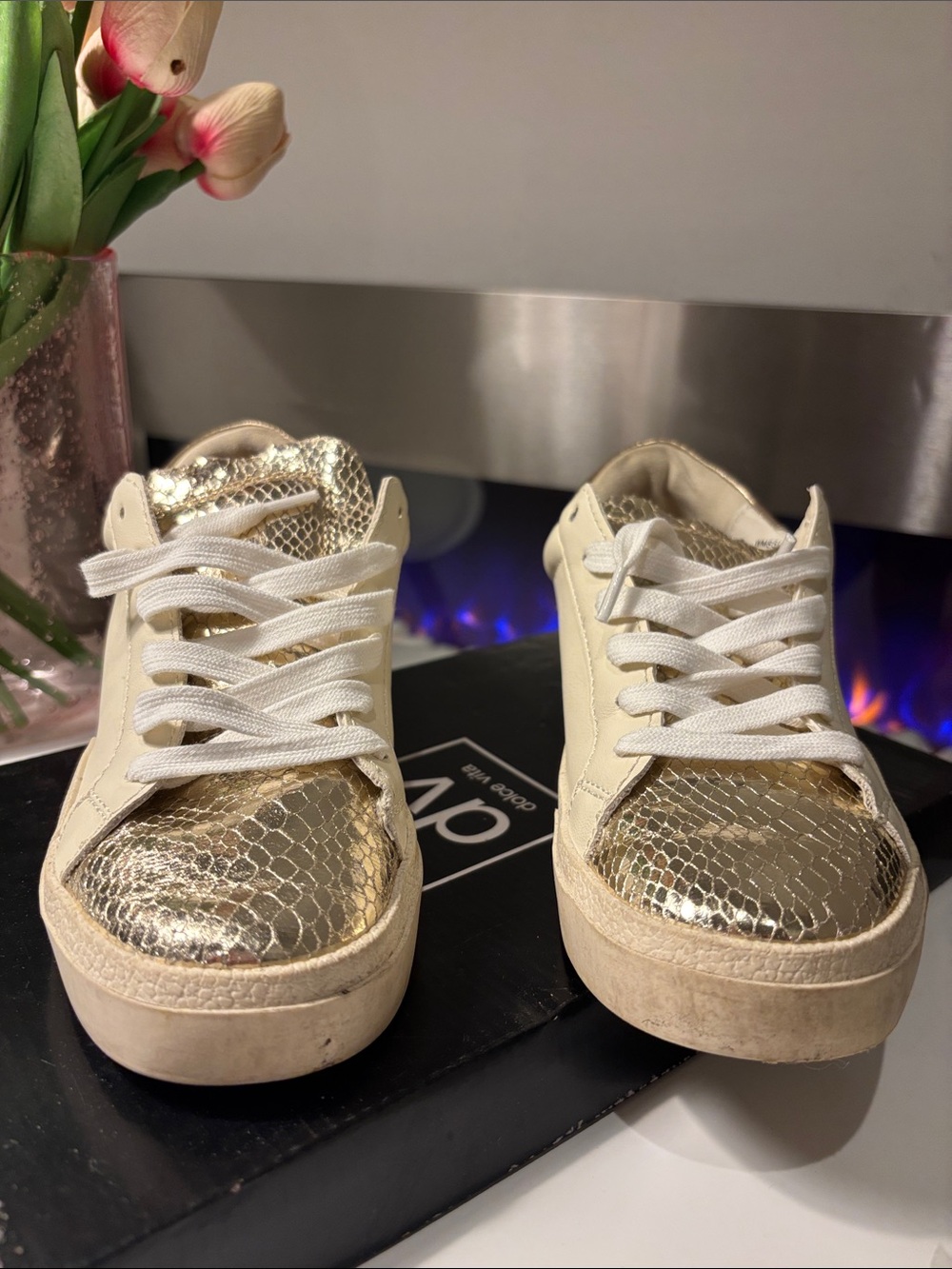 Dolce Vita Kids Gold Snake-Effect Lace-Up Sneakers